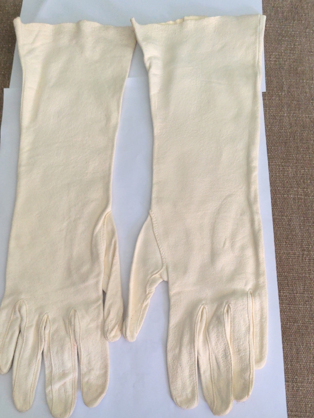 Antique Long Ivory Women's Gloves, Elegant Dressy, Lambskin, Kid, 13" Long
